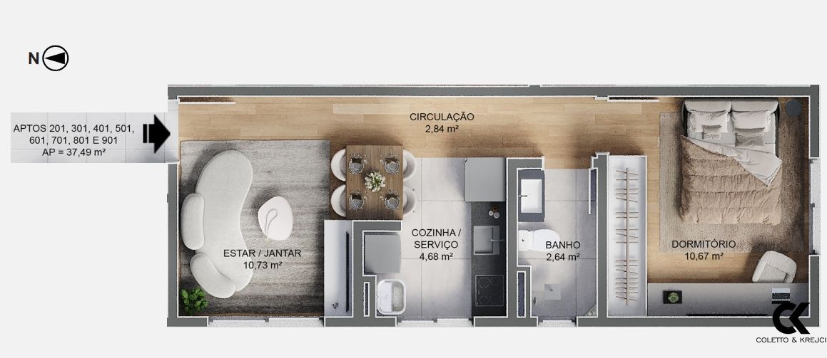 Apartamento à venda com 1 quarto, 37m² - Foto 3