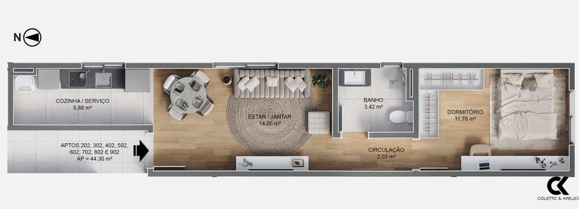 Apartamento à venda com 1 quarto, 37m² - Foto 3