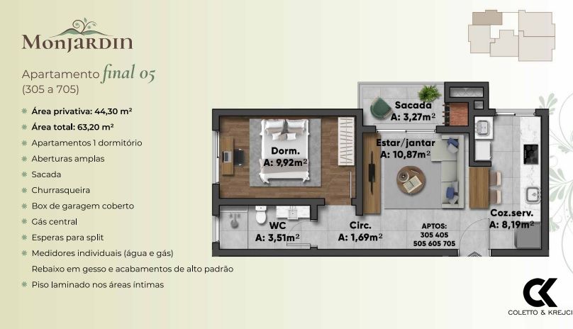 Apartamento à venda com 1 quarto, 44m² - Foto 2