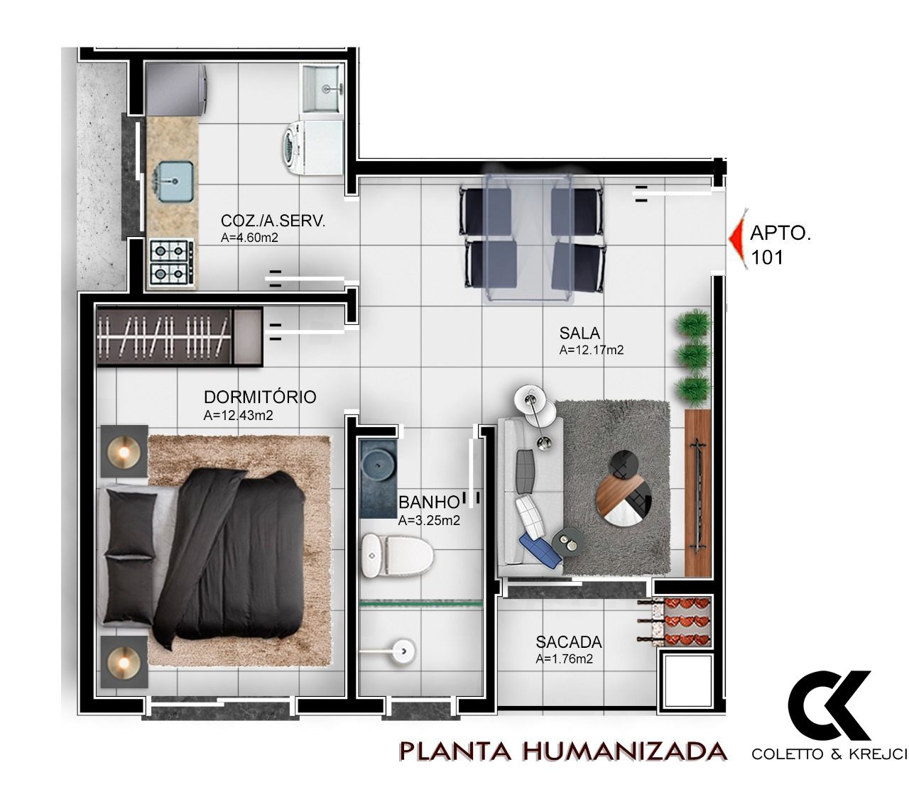 Apartamento à venda com 1 quarto, 38m² - Foto 3