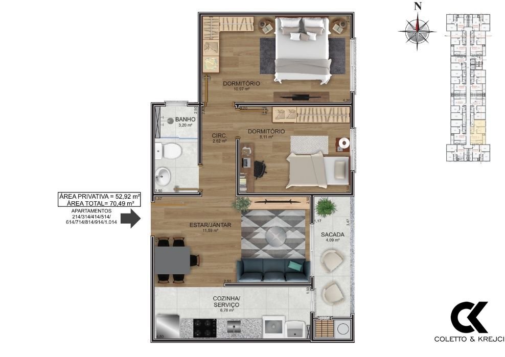 Apartamento à venda com 2 quartos, 52m² - Foto 3