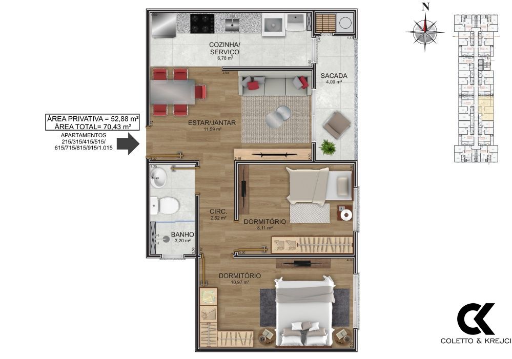 Apartamento à venda com 2 quartos, 51m² - Foto 3