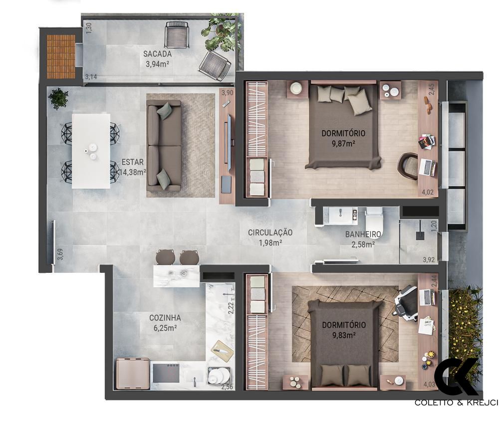 Apartamento à venda com 2 quartos, 56m² - Foto 3