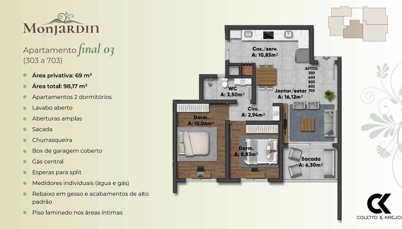 Apartamento à venda com 2 quartos, 69m² - Foto 2