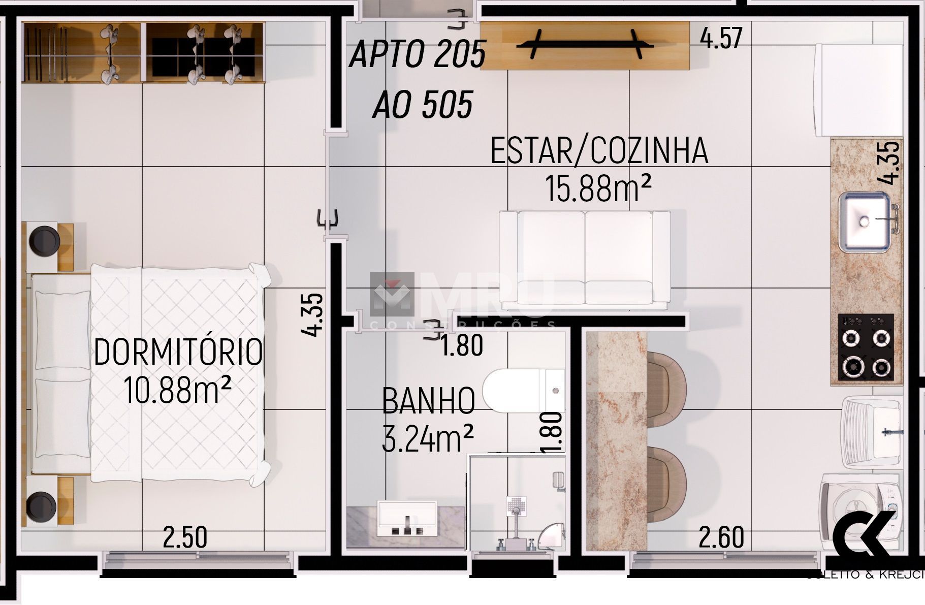 Apartamento à venda com 1 quarto, 34m² - Foto 3