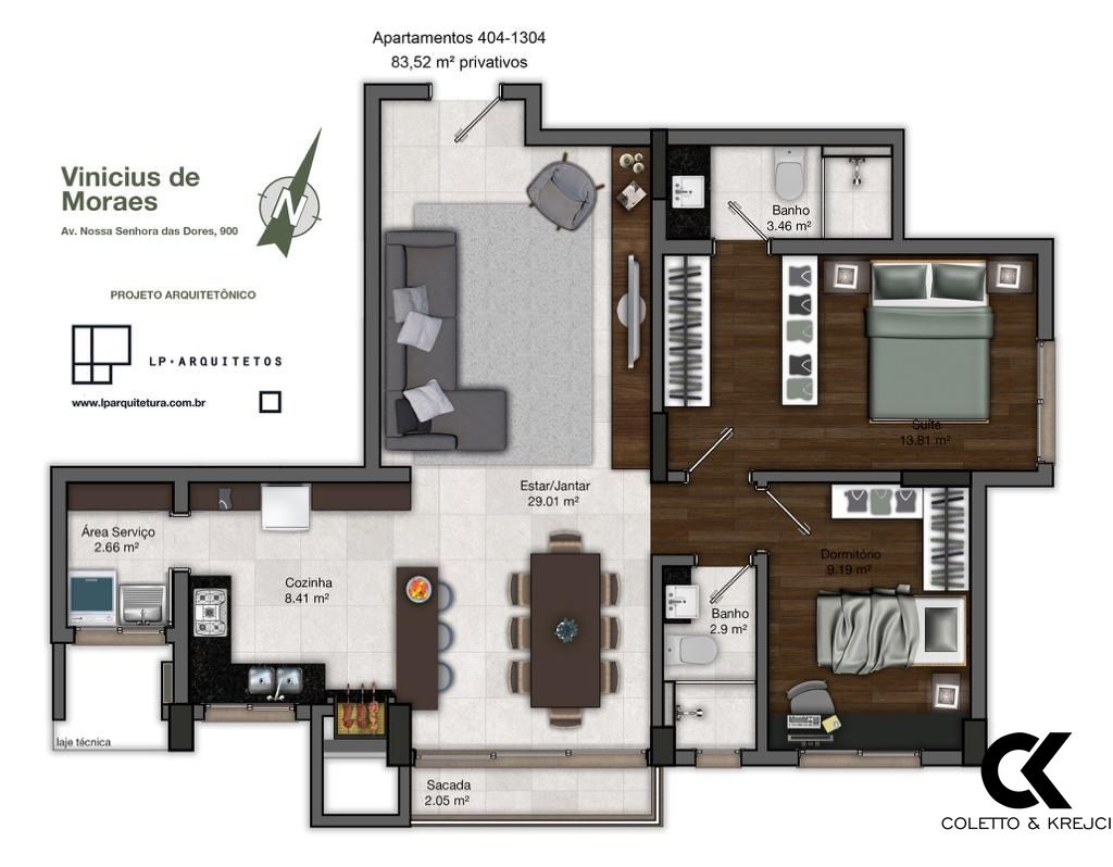 Apartamento à venda com 2 quartos, 83m² - Foto 3