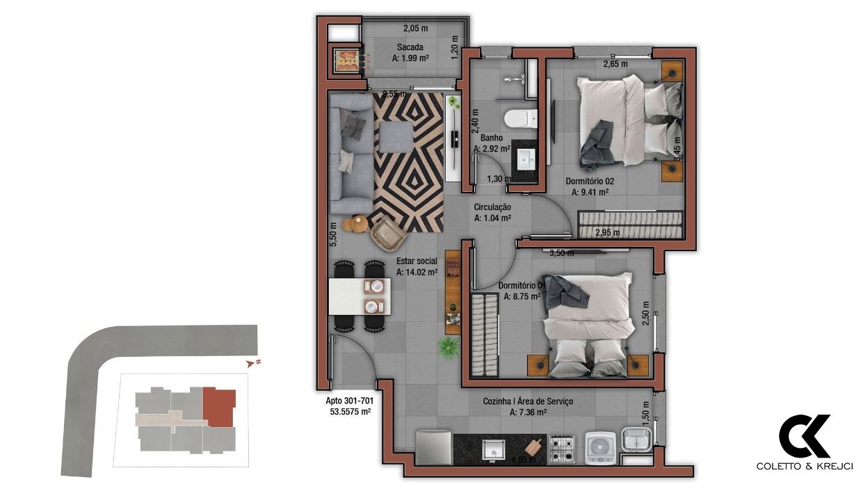 Apartamento à venda com 2 quartos, 53m² - Foto 4