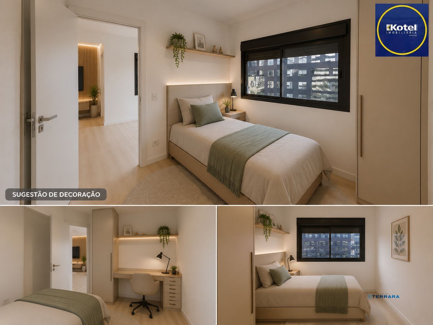 Sugestão de decoração por IA - mobilia e piso não inclusos.