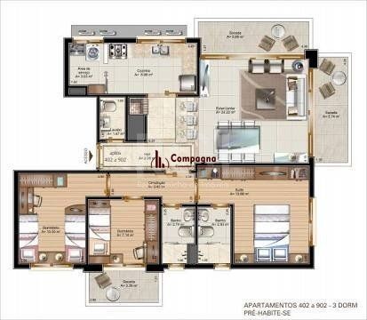 Apartamento para Venda - 119.23m², 3 dormitórios, sendo 1 suites, 1 vaga - Petrópolis — foto 2