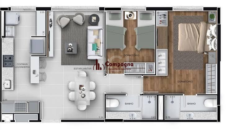 Apartamento para Venda - 60.6m², 2 dormitórios, sendo 1 suites, 1 vaga - Marechal Rondon — foto 3