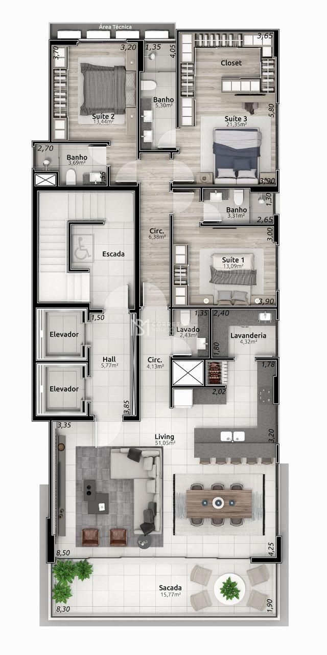 Apartamento à venda com 3 quartos, 166m² - Foto 7