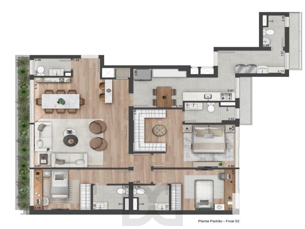 Apartamento com 143 m² privativos, possui 3 suítes, (sendo 1 máster), living, cozinha, dependência de empregada, lavabo, 143 m² de área privativa, 2 vagas de garagem. — foto 12