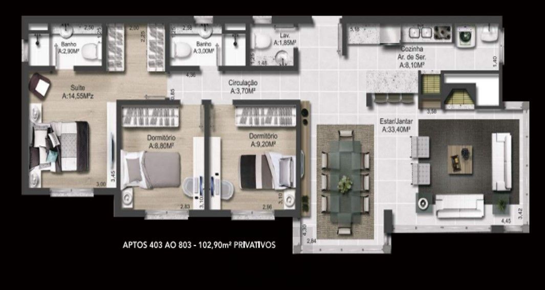 APARTAMENTO 3 D-1 suíte-vaga dupla / 102,90 m² -STA. TEREZA — foto 3