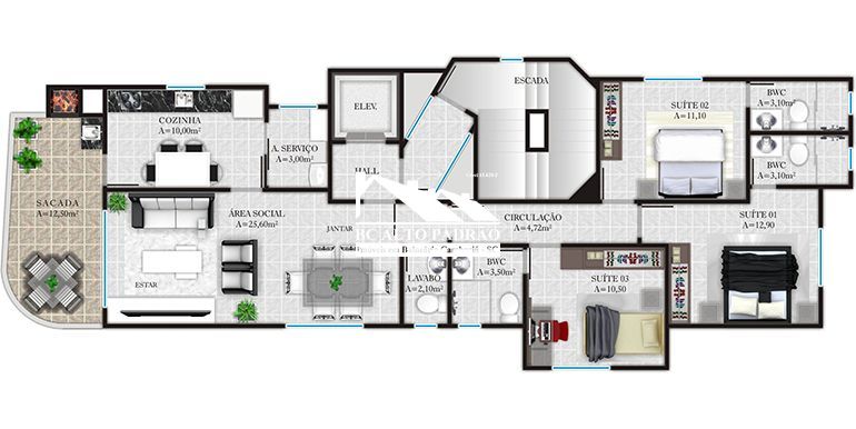 Apartamento à venda com 3 quartos, 115m² - Foto 3