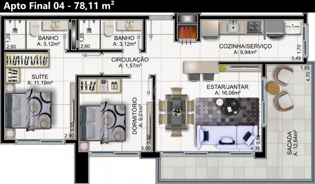 Apartamento, 2 quartos, 69 m² - Foto 14