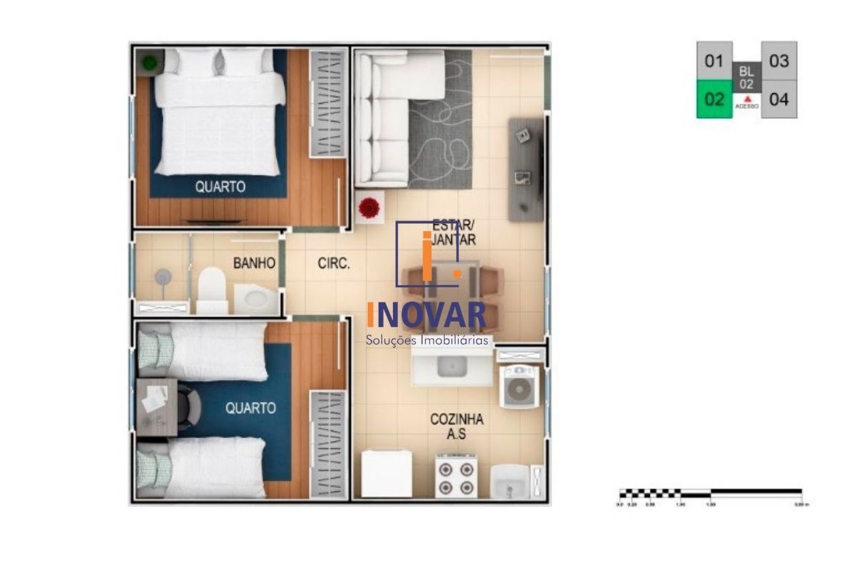 Apartamento à venda com 2 quartos, 42m² - Foto 3