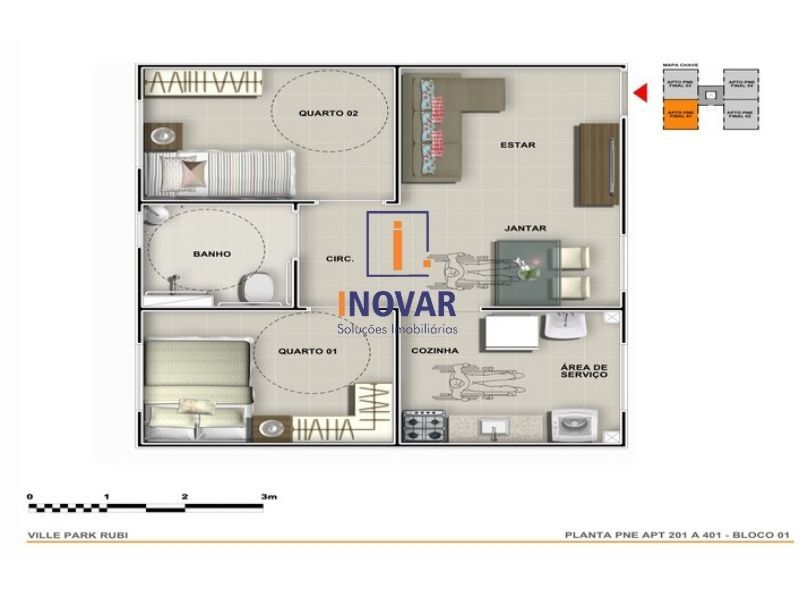 Apartamento à venda com 2 quartos, 43m² - Foto 3