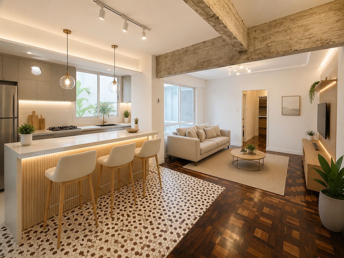 Sugestão de decoração por IA. Mobílias e projeto não inclusos.