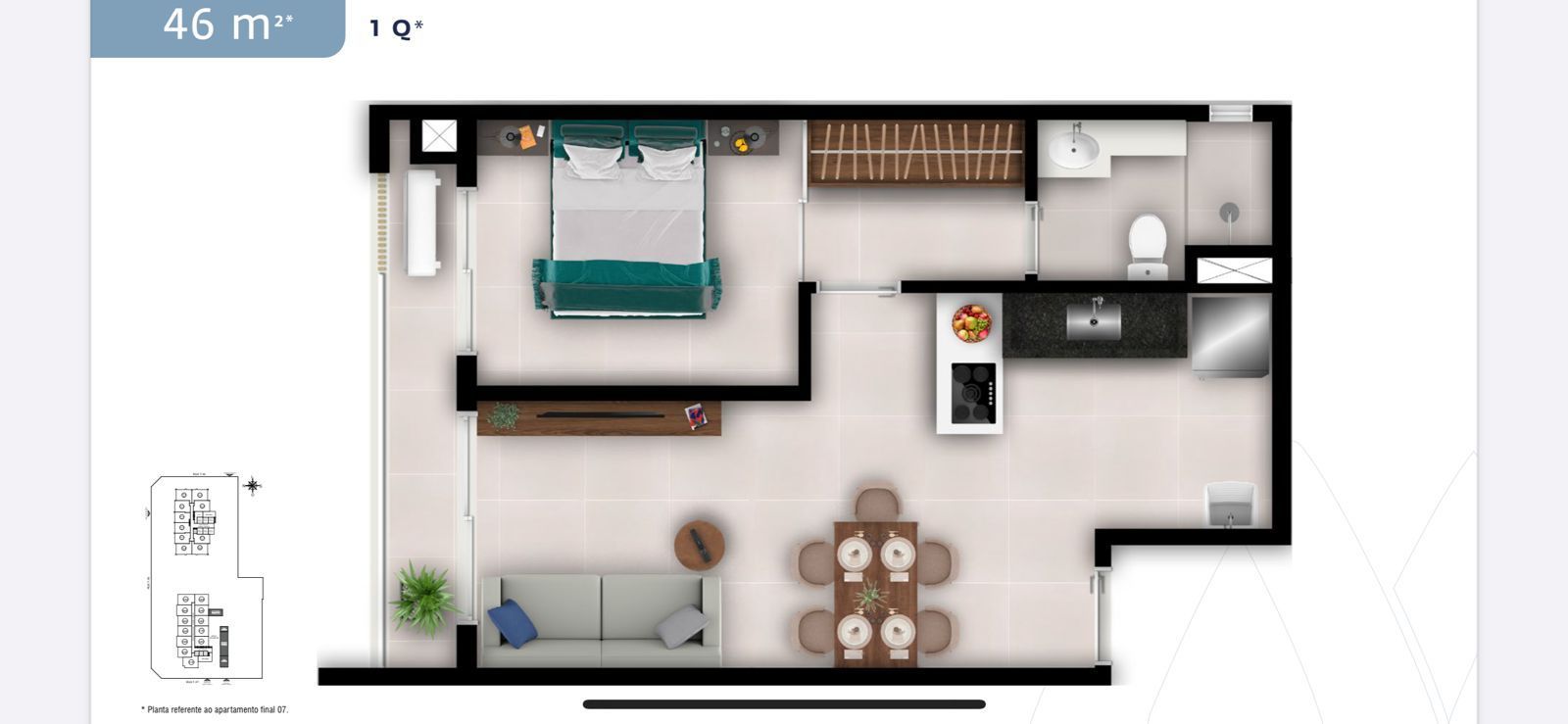 Apartamento a venda 1 quarto, 1 suíte, 46,26 m2 - Setor Bueno.