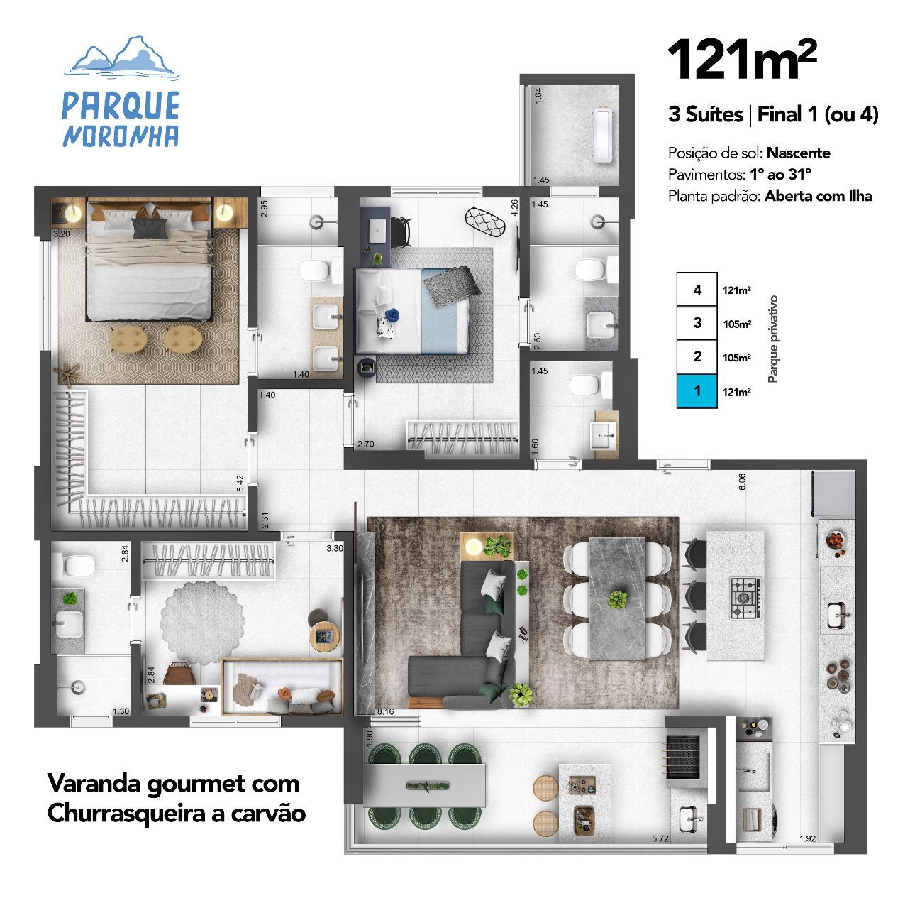 Apartamento à venda , com 3 suítes no Europark Noronha