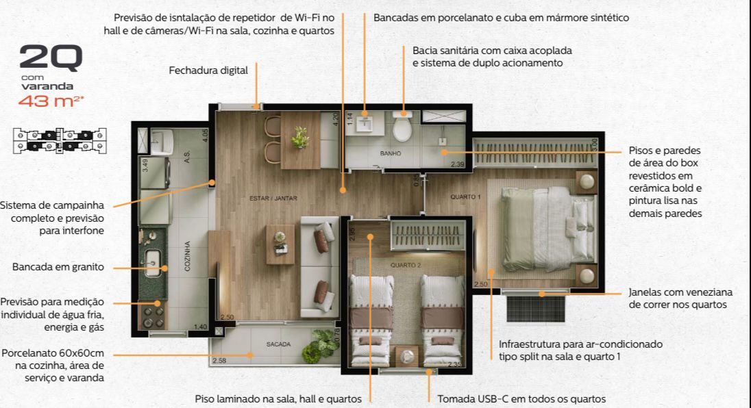 Apartamento, 2 quartos, 43 m² - Foto 10