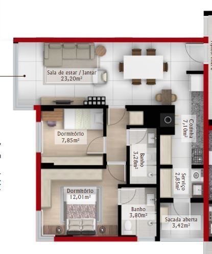 Apartamento à venda com 2 quartos, 80m² - Foto 2