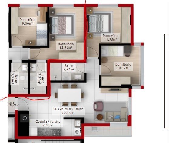 Apartamento à venda com 2 quartos, 70m² - Foto 2