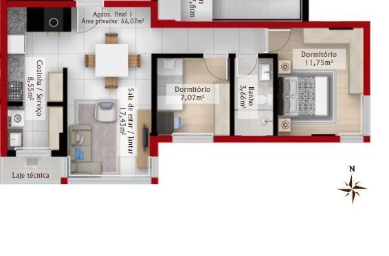 Apartamento à venda com 2 quartos, 66m² - Foto 2